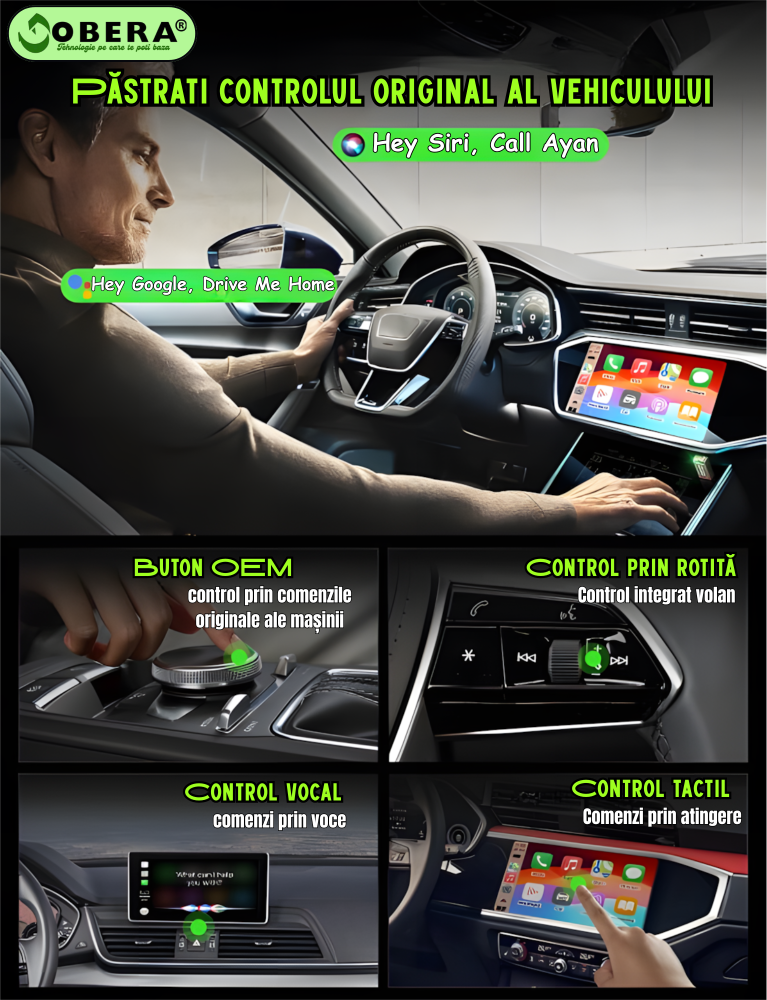 Adaptor Wireless CarPlay & Android Auto goBERA®, Plug & Play, Reconectare automată, Compatibil iPhone & Android, Bluetooth 5.3, Wi-Fi 5G, Control vocal și touch, Suport OEM [5]