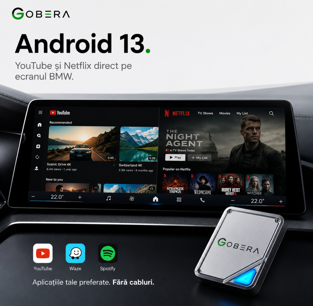 AI Box BMW goBERA® – Android 13 cu Netflix, YouTube, Waze și Google Maps pe ecranul original BMW, Snapdragon QCM6125, 8GB RAM, 128GB [9]