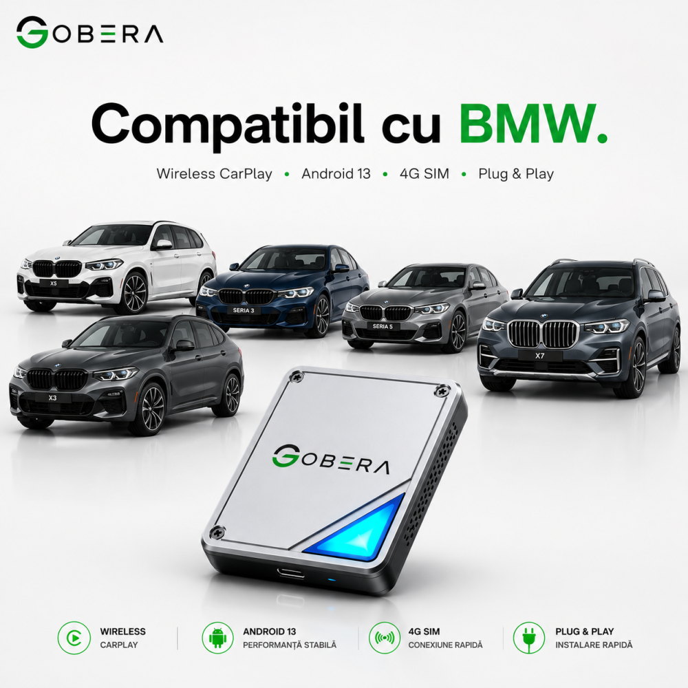 AI Box BMW goBERA® – Android 13 cu Netflix, YouTube, Waze și Google Maps pe ecranul original BMW, Snapdragon QCM6125, 8GB RAM, 128GB [10]