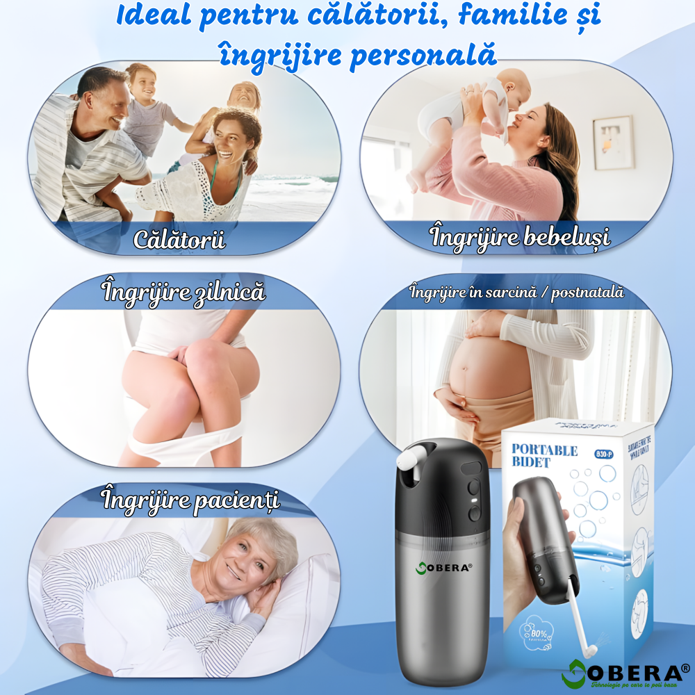 Bidet Portabil Electric goBERA® – Igienă Intimă Premium, 230 ml, 3 Moduri de Pulverizare, 3 Duze, USB-C, IP67, Baterie 1200 mAh, pentru Acasă și Călătorii [7]