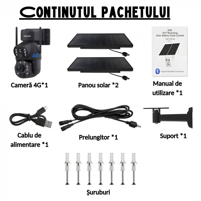 Camera de Supraveghere 24/7 goBERA®, 4G, Panou Solar 20W, Zoom Optic 36X, Baterie 20000mAh, PTZ Bullet 3MP+3MP, Detectare Umanoidă AI, Vedere Nocturnă 50m [8]