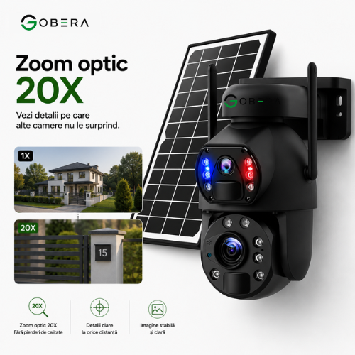Camera de supraveghere 4G goBERA® cu Cartela SIM, Panou Solar 6W, Zoom Optic 20X, Lentile Duale, Auto Tracking, PTZ 355°, 6MP (3MP+3MP), Baterie 12000 mAh [4]