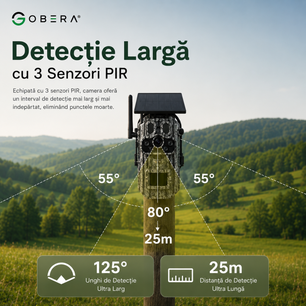 Camera de Vânătoare 4G Solară goBERA®, 3MP Super HD, GPS, Detectare PIR Triplă 25m, Panou Solar 6W, Baterie 7800mAh [4]