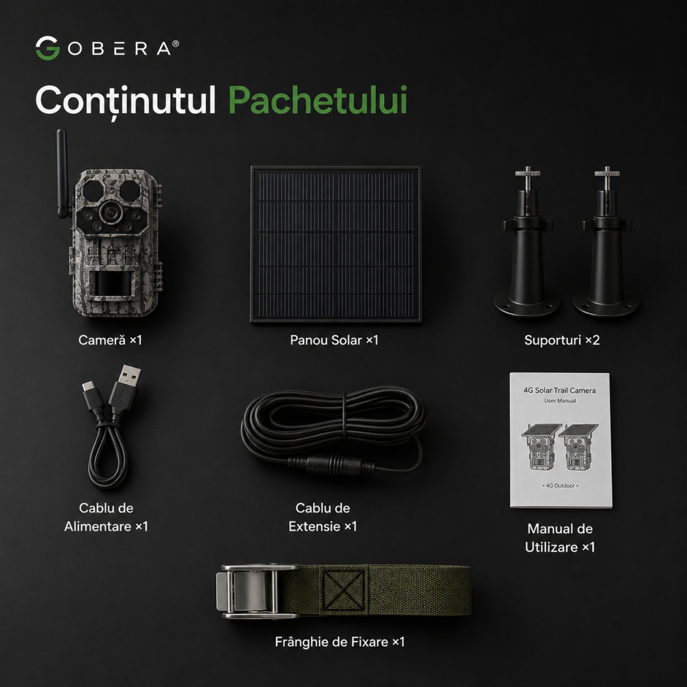 Camera de Vânătoare 4G Solară goBERA®, 3MP Super HD, GPS, Detectare PIR Triplă 25m, Panou Solar 6W, Baterie 7800mAh [9]
