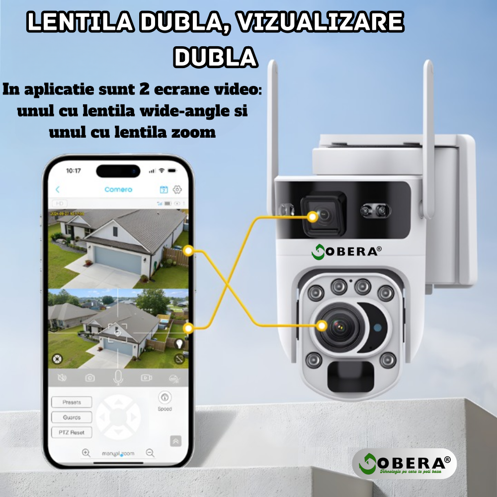 Camera de Supraveghere Solară 6MP goBERA®, 4G SIM, Zoom Optic 20X, Dual Lens, PTZ 355°/90°, Panou Solar 6W, Baterie 10500mAh, Viziune Nocturnă Color, Audio Bidirecțional, Tracking Uman, IP66 [3]