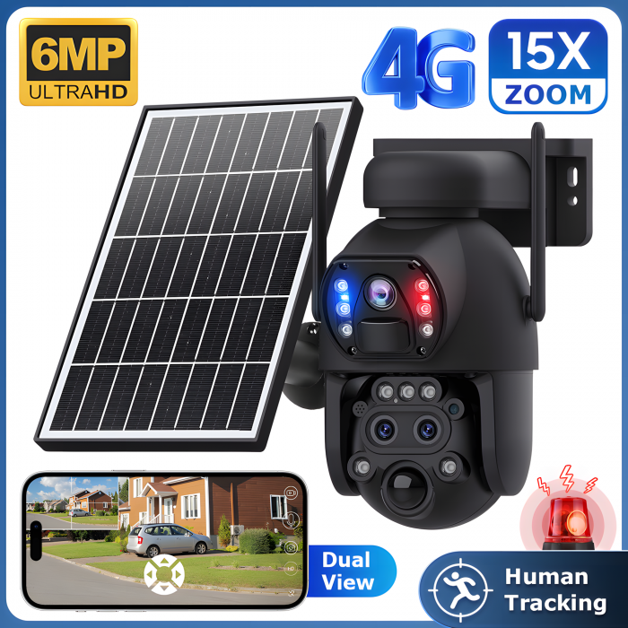 Camera Solară 4G goBERA® cu 3 Lentile, Zoom Hibrid 15X, PTZ, AI, Panou Solar 6W, Baterie 12000mAh [2]