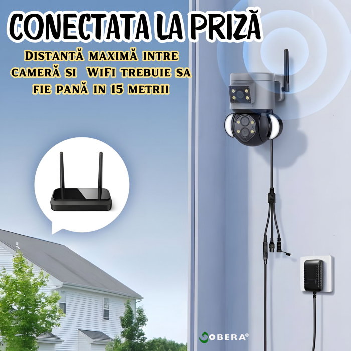 Camera Securitate Wireless goBERA®, 4MP + 4MP Super HD, Zoom Optic 10X, PTZ Bullet, Lentile Duale, Monitorizare Avansata, Miscare si Audio Bidirectional, Viziune Nocturna Color, Rotire 355°, IP65, Gri [2]