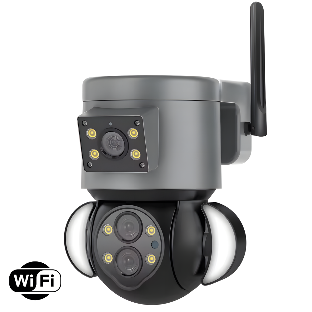 Camera Securitate Wireless goBERA®, 4MP + 4MP Super HD, Zoom Optic 10X, PTZ Bullet, Lentile Duale, Monitorizare Avansata, Miscare si Audio Bidirectional, Viziune Nocturna Color, Rotire 355°, IP65, Gri [1]