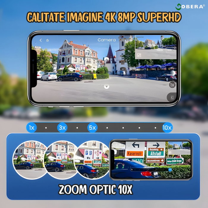 Camera Securitate Wireless goBERA®, 4MP + 4MP Super HD, Zoom Optic 10X, PTZ Bullet, Lentile Duale, Monitorizare Avansata, Miscare si Audio Bidirectional, Viziune Nocturna Color, Rotire 355°, IP65, Gri [4]