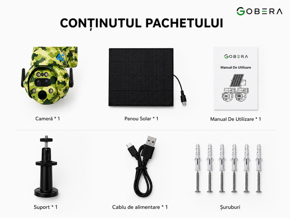 Cameră Supraveghere 4G Solară goBERA® Smart Security, 6MP, PTZ Camuflaj, Zoom Optic 12X, Detectare PIR, Audio Bidirecțional, pentru Curți, Cabane, Ferme și Terenuri, IP65 [9]