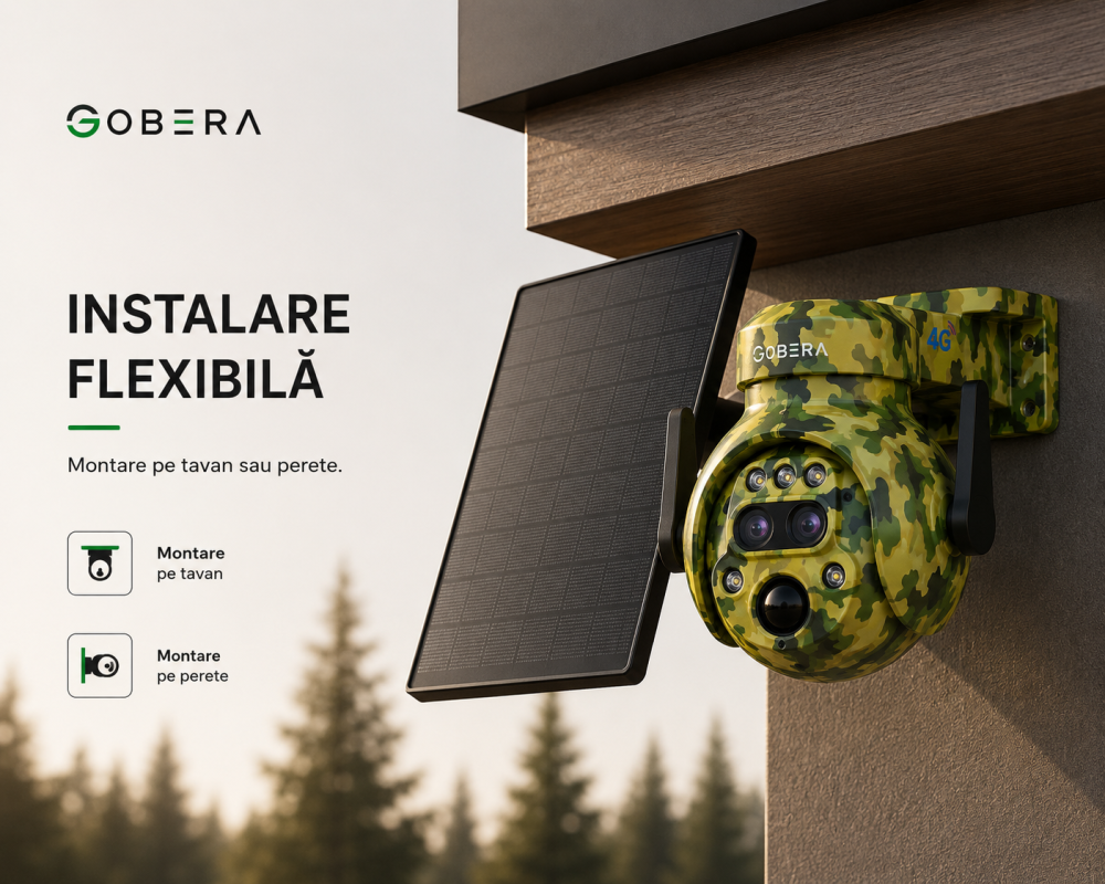 Cameră Supraveghere 4G Solară goBERA® Smart Security, 6MP, PTZ Camuflaj, Zoom Optic 12X, Detectare PIR, Audio Bidirecțional, pentru Curți, Cabane, Ferme și Terenuri, IP65 [7]