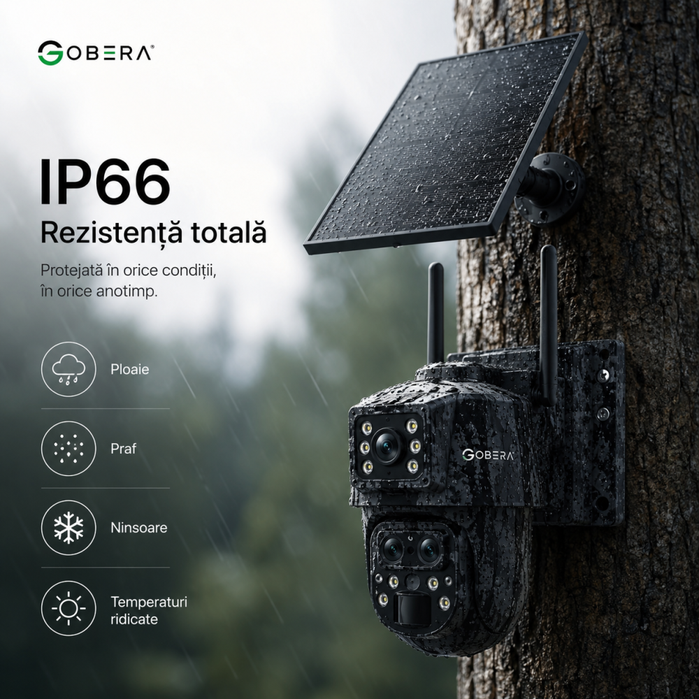 Cameră Supraveghere 4G Solară goBERA® Smart Security, 6MP, Zoom Optic 15X, PTZ, Detectare PIR, Audio Bidirecțional, Control din Telefon, pentru Ferme, Cabane și Terenuri, IP65 [3]
