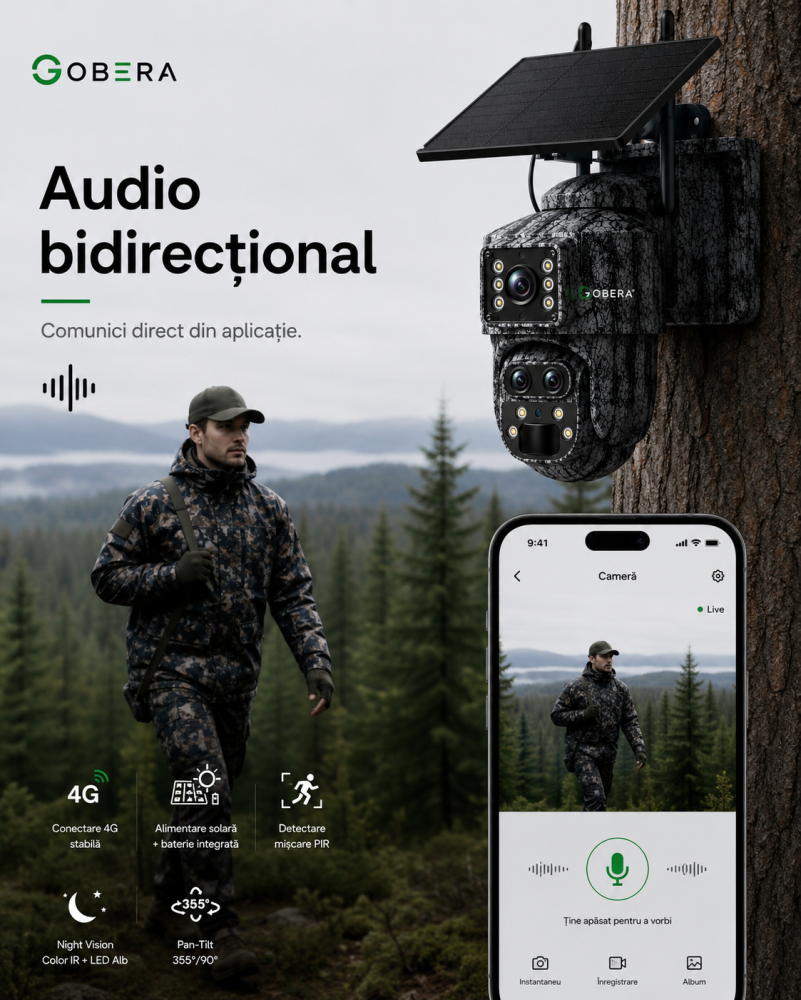 Cameră Supraveghere 4G Solară goBERA® Smart Security, 6MP, Zoom Optic 15X, PTZ, Detectare PIR, Audio Bidirecțional, Control din Telefon, pentru Ferme, Cabane și Terenuri, IP65 [4]