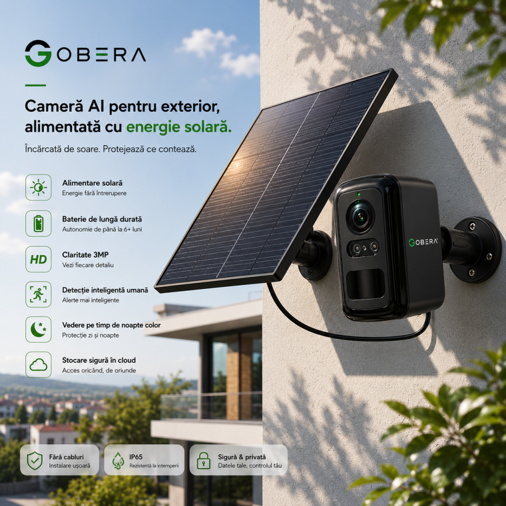 Cameră Supraveghere Solară 4G goBERA®, Compactă, PIR + Human Detection, Night Vision Color, Audio Bidirecțional, SIM, Baterie 5200mAh, IP66 [8]