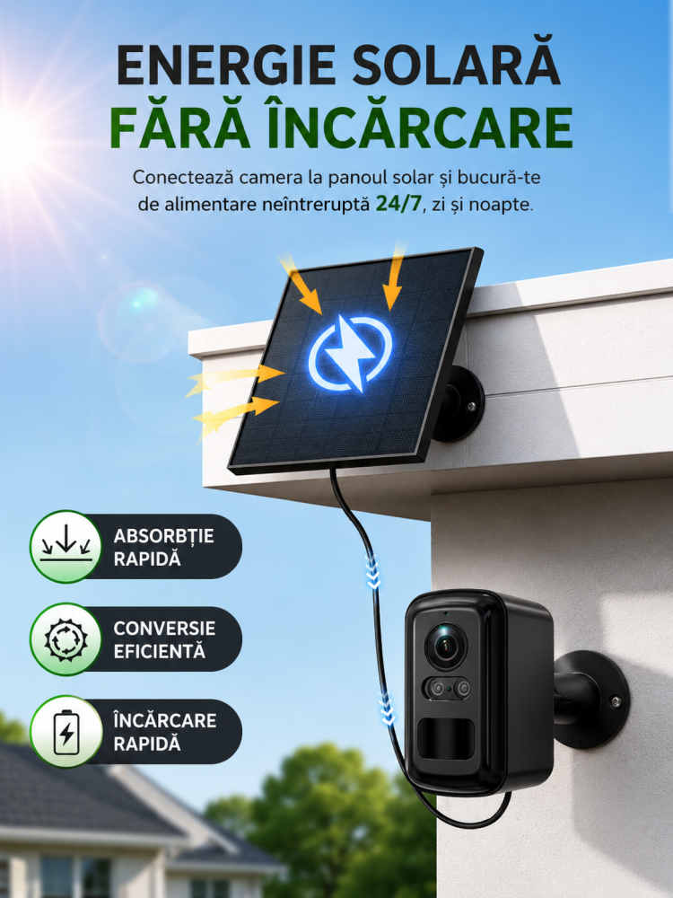 Cameră Supraveghere Solară 4G goBERA®, Compactă, PIR + Human Detection, Night Vision Color, Audio Bidirecțional, SIM, Baterie 5200mAh, IP66 [7]