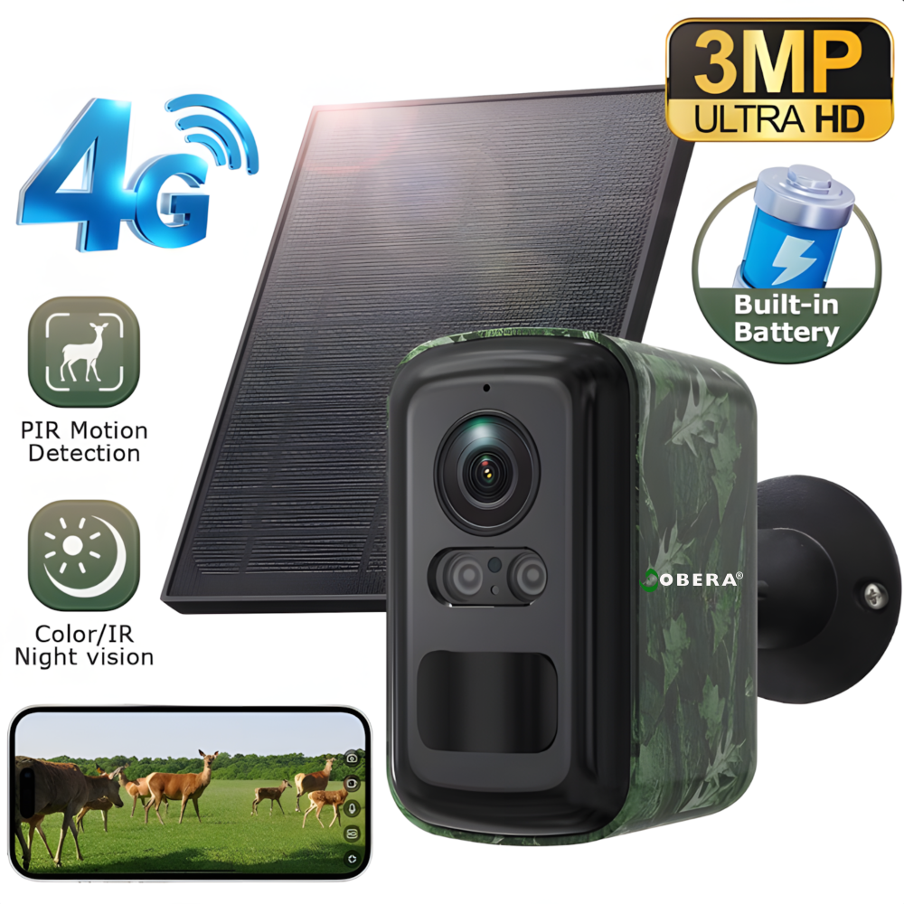 Camera Supraveghere Solara Wireless, Detectare Umana PIR, 3W Panou Solar, Baterie 5200mAh, 4G, Vedere Noapte Color, IP66,Neagra [2]