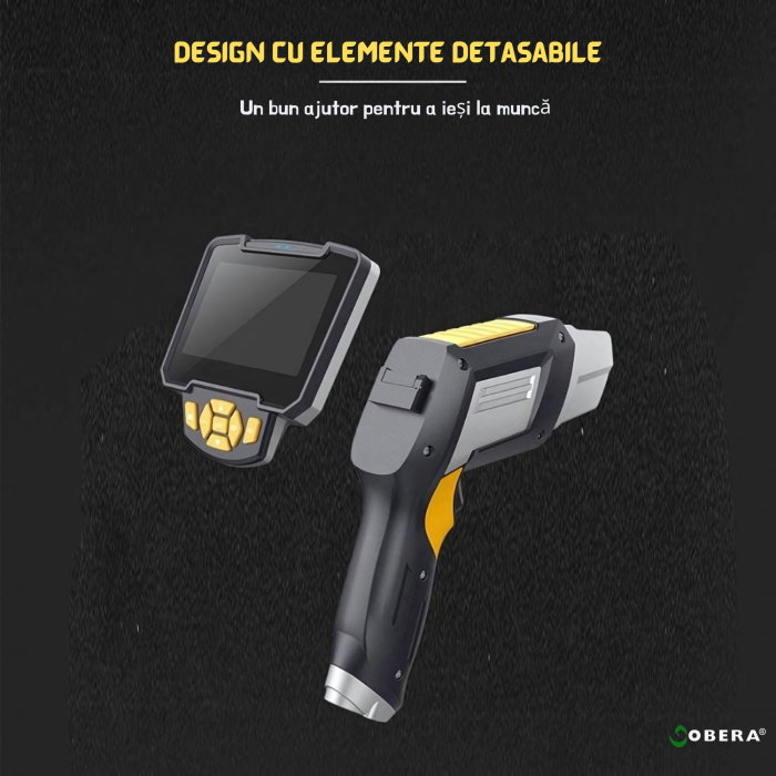 Endoscop industrial goBERA® cu lentilă dublă, cameră de inspecție digitală 1080P, ecran LCD 4.3”, cablu semirigid 10 m, 6 LED-uri, baterie 2600 mAh, IP67 [6]