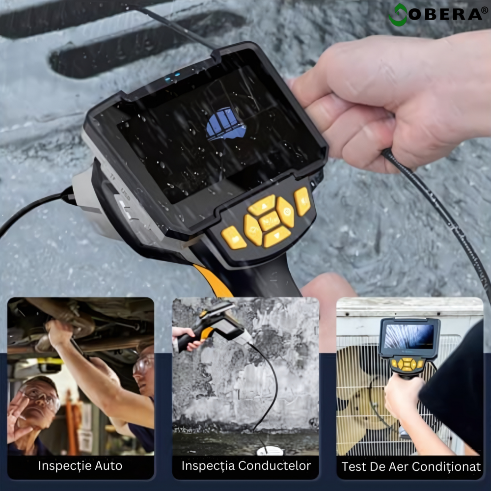 Endoscop industrial goBERA® cu lentilă dublă, cameră de inspecție digitală 1080P, ecran LCD 4.3”, cablu semirigid 10 m, 6 LED-uri, baterie 2600 mAh, IP67 [9]