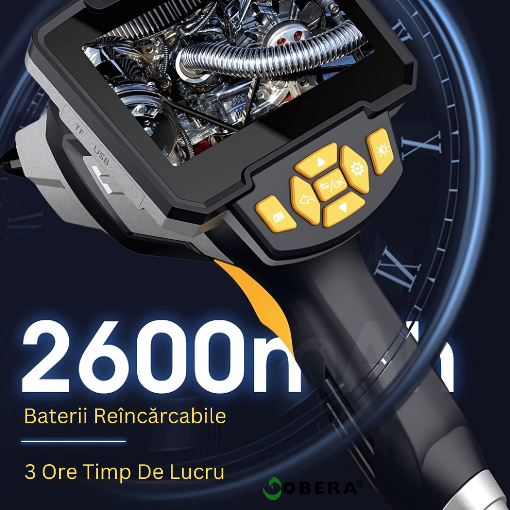 Endoscop industrial goBERA® cu lentilă dublă, cameră de inspecție digitală 1080P, ecran LCD 4.3”, cablu semirigid 10 m, 6 LED-uri, baterie 2600 mAh, IP67 [5]