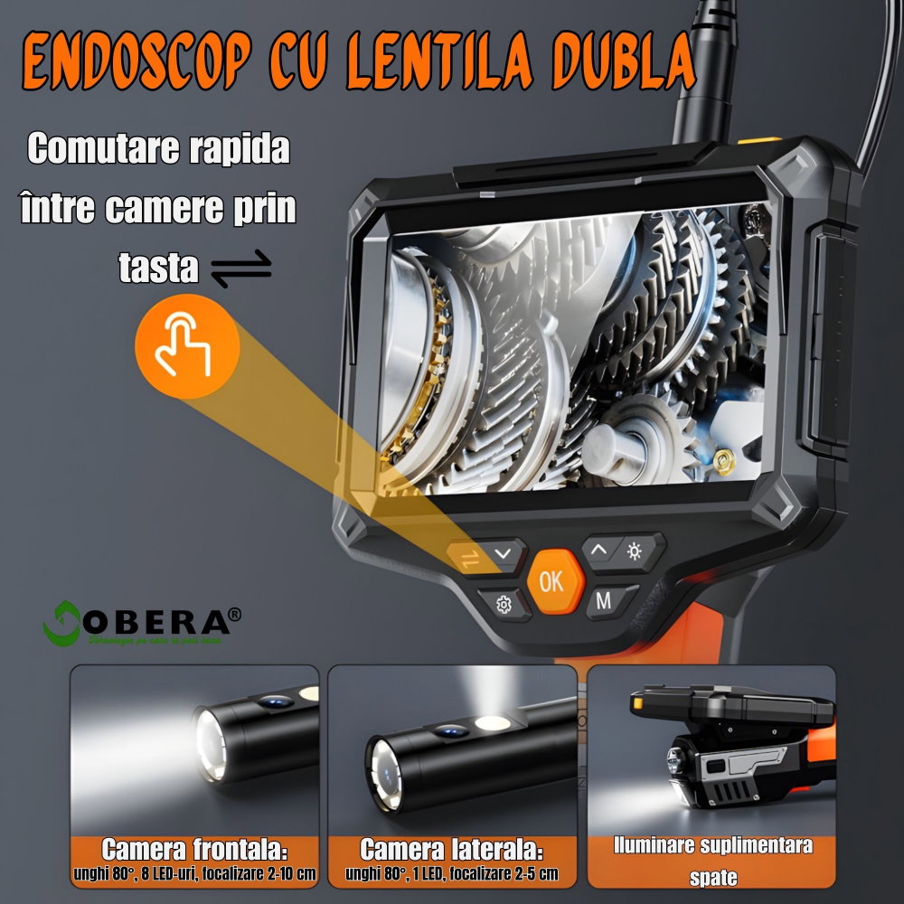 Endoscop Industrial Profesional goBERA® Dual Lens, Ecran IPS HD 5”, Cameră 1920P, 8+1 LED Reglabile, Baterie 4400mAh, Sondă IP67, Card SD 32GB, Auto, HVAC, Țevi [7]