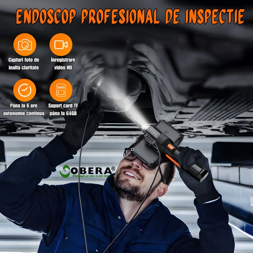 Endoscop Industrial Profesional goBERA® Dual Lens, Ecran IPS HD 5”, Cameră 1920P, 8+1 LED Reglabile, Baterie 4400mAh, Sondă IP67, Card SD 32GB, Auto, HVAC, Țevi [2]