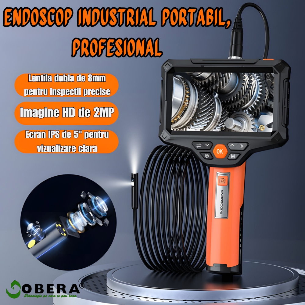 Endoscop Industrial Profesional goBERA® Dual Lens, Ecran IPS HD 5”, Cameră 1920P, 8+1 LED Reglabile, Baterie 4400mAh, Sondă IP67, Card SD 32GB, Auto, HVAC, Țevi [4]