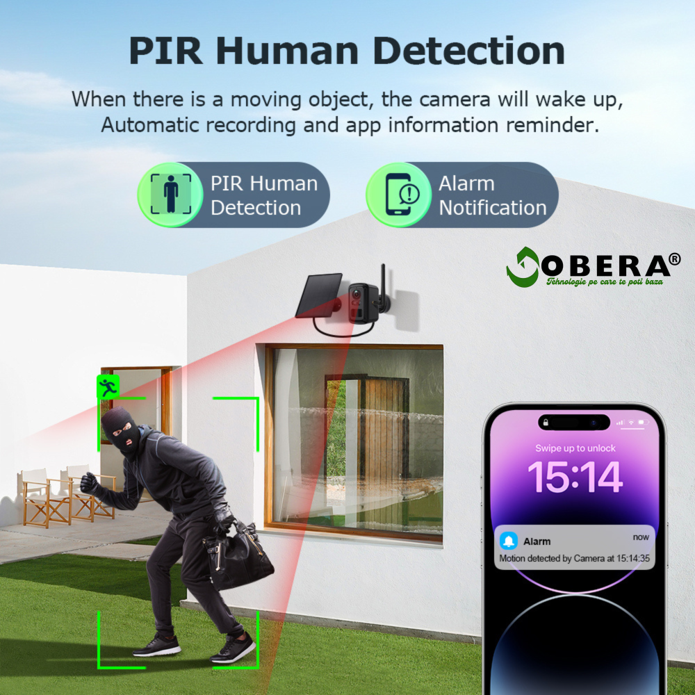 Sistem Supraveghere Wireless goBERA® Smart Security, Home Hub Combo Kit cu Camere Solare 3MP, Hub Central, Acoperire 600m, Detectare PIR, Night Vision, Interfon, Stocare TF/Cloud, IP66 [5]