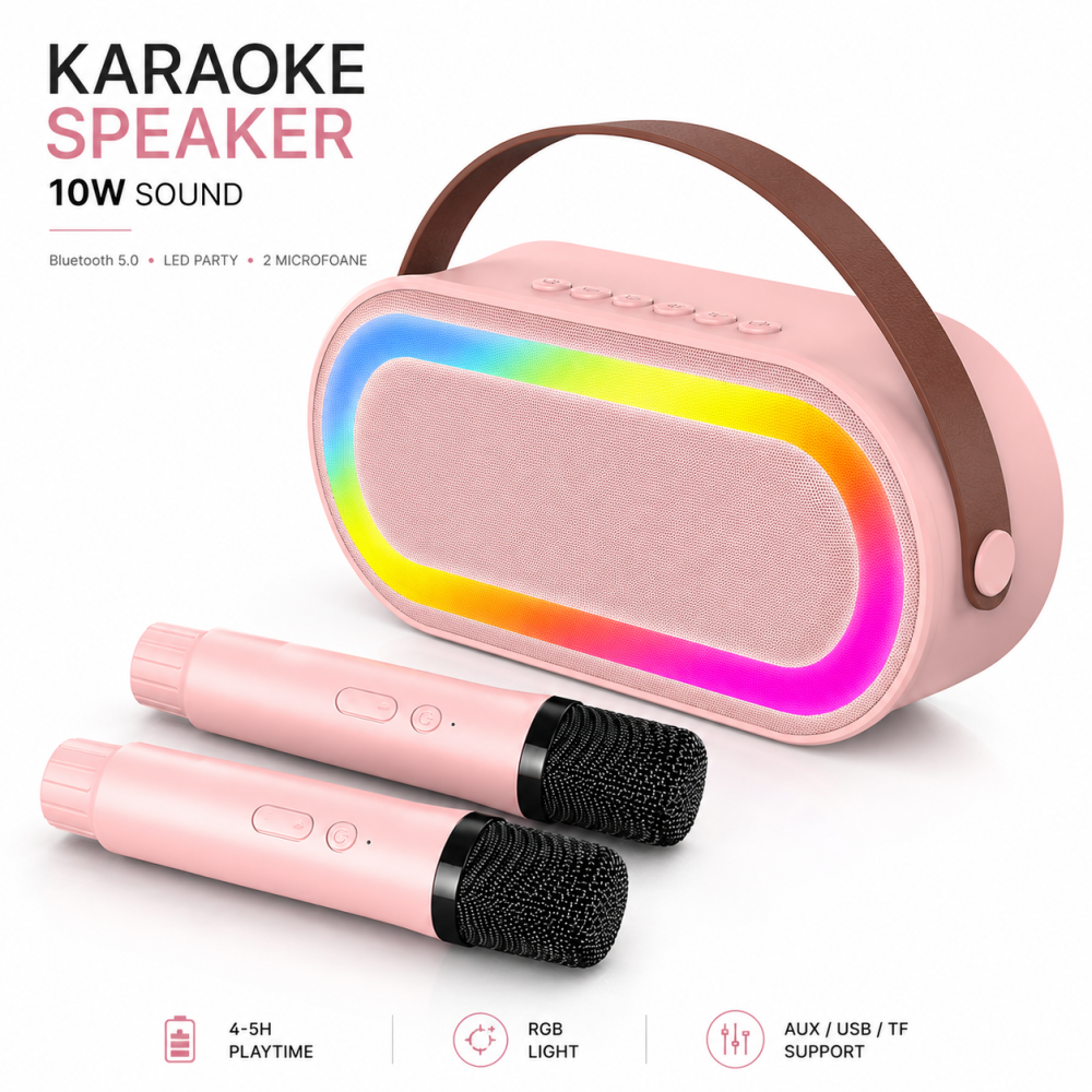 Microfon Karaoke Smart Wireless pentru copii și adulți – Difuzor Bluetooth portabil, 2 Microfoane, Efecte vocale și Lumini LED | Distracție și Petreceri Memorabile [1]
