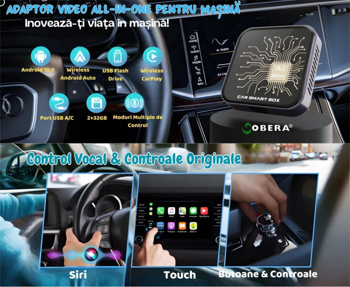 AI Box Auto goBERA® Android 10, 2GB RAM + 32GB, Wireless CarPlay & Android Auto, YouTube, Netflix, Play Store, Card TF, Plug & Play, pentru Mașini cu CarPlay cu Fir [4]
