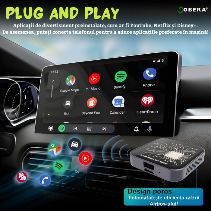 AI Box Auto goBERA® Android 10, 2GB RAM + 32GB, Wireless CarPlay & Android Auto, YouTube, Netflix, Play Store, Card TF, Plug & Play, pentru Mașini cu CarPlay cu Fir [9]