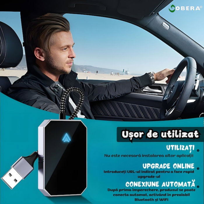 Modul Android Auto Wireless goBERA®, Pentru masini cu Android Auto de fabrica prin cablu, Adaptor Android Auto, WiFi 5Ghz, Bluetooth 5.3, Procesor AI, Compatibil cu Android 11+, Conectare Automata [5]