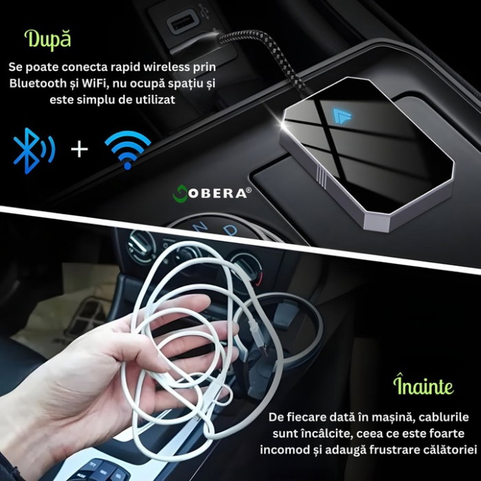 Modul Android Auto Wireless goBERA®, Pentru masini cu Android Auto de fabrica prin cablu, Adaptor Android Auto, WiFi 5Ghz, Bluetooth 5.3, Procesor AI, Compatibil cu Android 11+, Conectare Automata [4]