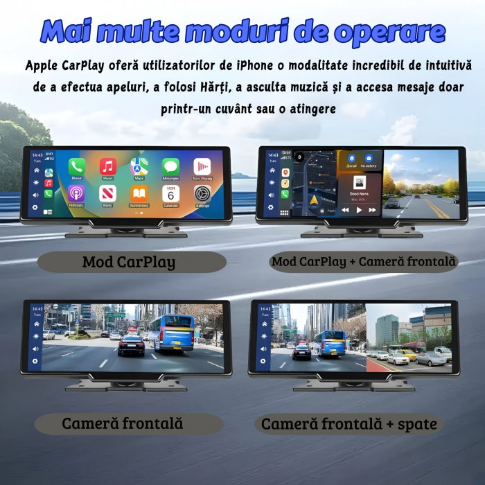 Navigație Auto Universală 10.26" cu CarPlay și Android Auto Wireless, Cameră Față 4K și Spate 1080P [4]