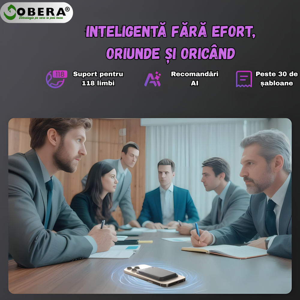 Recorder AI goBERA® – Reportofon Digital Inteligent, 64GB, Transcriere & Rezumat AI, Microfoane Duale, 30h Înregistrare, Standby 166 Zile, Portabil, Cloud Securizat [5]