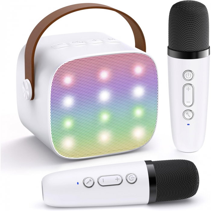 Set 2 Microfoane Karaoke Wireless pentru Copii și Adulți – Bluetooth 5.3, Lumini LED și Sunet Surround 3D [1]