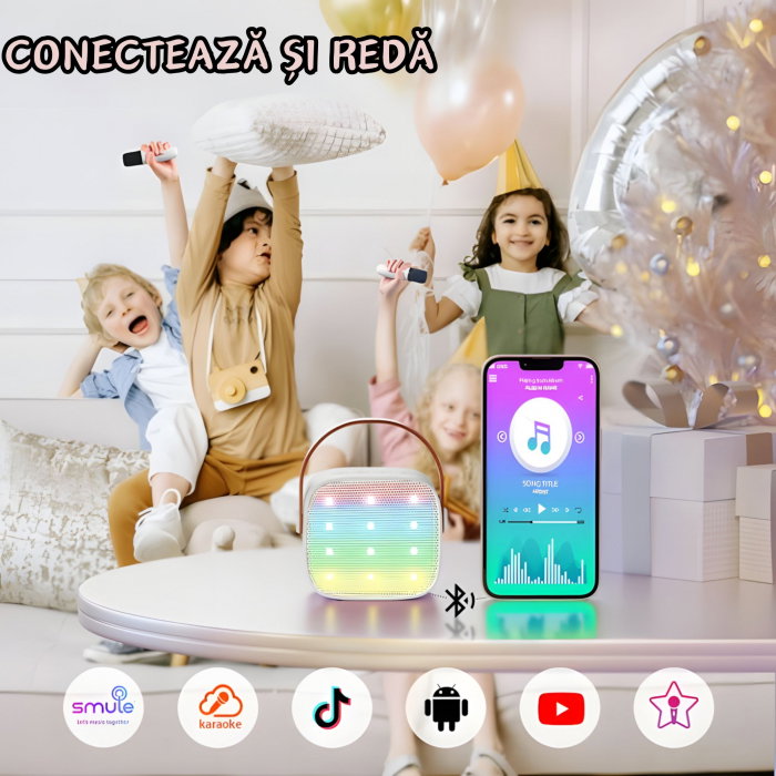 Set 2 Microfoane Karaoke Wireless pentru Copii și Adulți – Bluetooth 5.3, Lumini LED și Sunet Surround 3D [2]