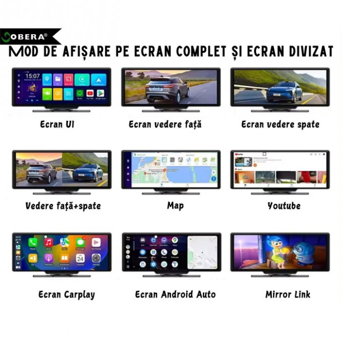 Navigație Auto Portabilă 10.26", Wireless Apple CarPlay & Android Auto, Android 13, 4GB RAM + 64GB ROM, Ecran IPS Full Touch, Cameră Față 1080P + Cameră Marșarier AHD 1080P, Bluetooth 5.1, Wi-Fi, GPS [7]