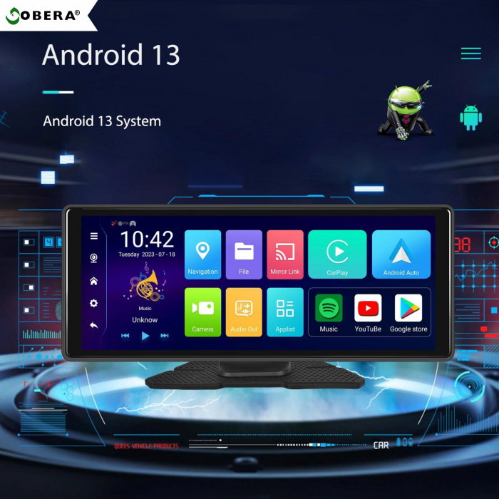 Navigație Auto Portabilă 10.26", Wireless Apple CarPlay & Android Auto, Android 13, 4GB RAM + 64GB ROM, Ecran IPS Full Touch, Cameră Față 1080P + Cameră Marșarier AHD 1080P, Bluetooth 5.1, Wi-Fi, GPS [10]