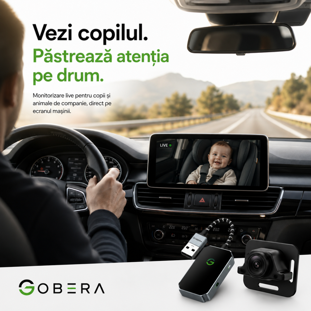 Smart Car Monitor goBERA® – Wireless CarPlay & Android Auto cu Monitorizare Live pentru Copii, Animale și Pasageri [8]