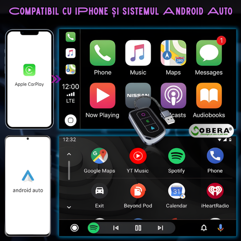 Adaptor Wireless 2-în-1 goBERA® – CarPlay & Android Auto, Wi-Fi 5 GHz, Plug & Play, USB-A/USB-C [1]
