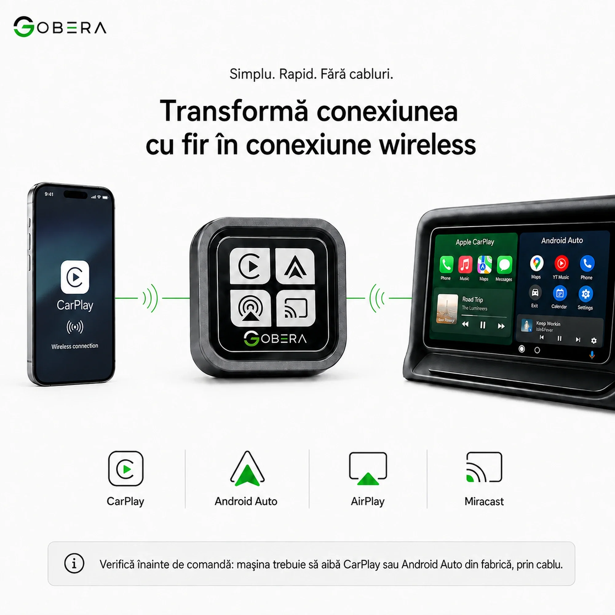 Adaptor wireless 4 în 1 goBERA - CarPlay, Android Auto, AirPlay, Miracast [6]