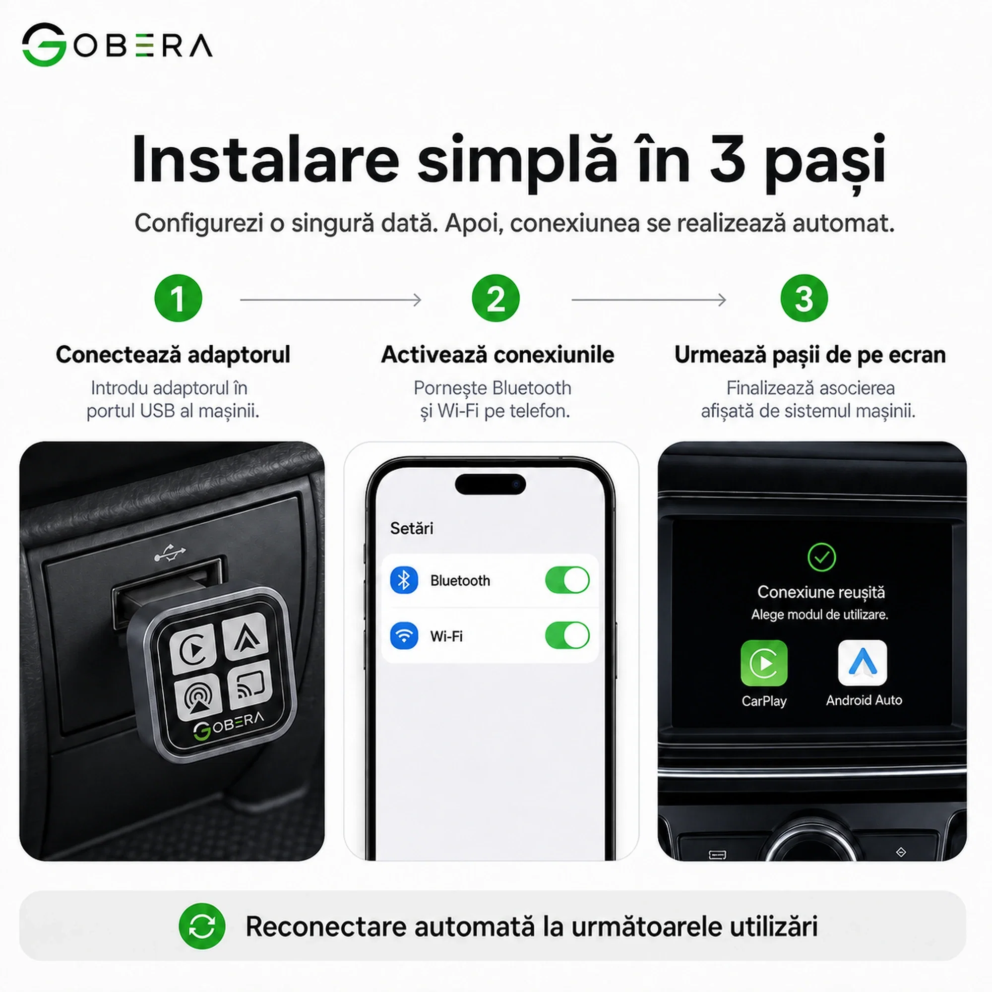 Adaptor wireless 4 în 1 goBERA - CarPlay, Android Auto, AirPlay, Miracast [4]