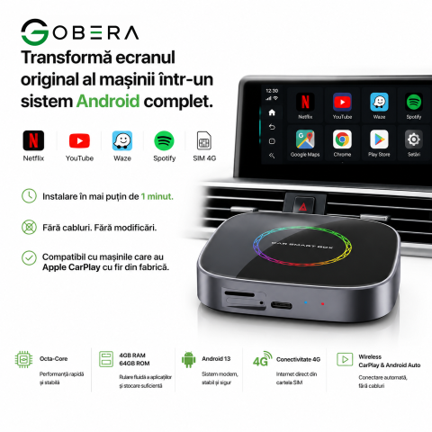 AI Box Android 13 goBERA® cu Wireless CarPlay și Android Auto [2]