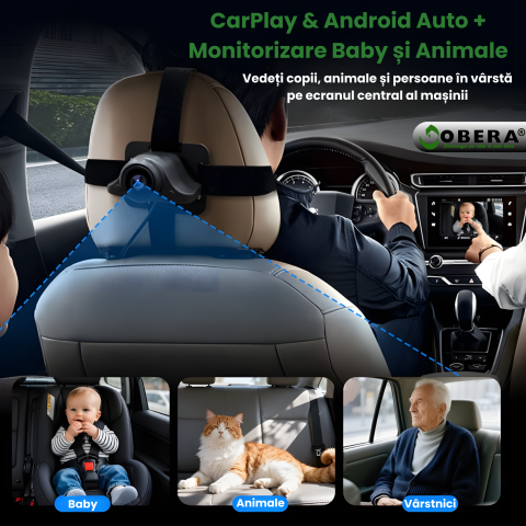 Smart Car Monitor goBERA® – Wireless CarPlay & Android Auto cu Monitorizare Live pentru Copii, Animale și Pasageri [6]