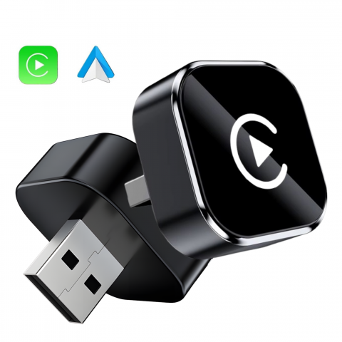 Adaptor Wireless 2-în-1 goBERA®️ CarPlay & Android Auto, compatibil cu vehicule echipate din fabrică cu CarPlay, Bluetooth 5.0, Wi-Fi Dual-Band 2.4/5GHz, Plug & Play, control vocal, port USB