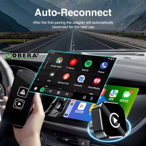 Adaptor Wireless 2-în-1 goBERA®️ CarPlay & Android Auto, compatibil cu vehicule echipate din fabrică cu CarPlay, Bluetooth 5.0, Wi-Fi Dual-Band 2.4/5GHz, Plug & Play, control vocal, port USB [2]