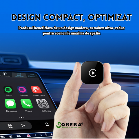 Adaptor Wireless 2-în-1 goBERA®️ CarPlay & Android Auto, compatibil cu vehicule echipate din fabrică cu CarPlay, Bluetooth 5.0, Wi-Fi Dual-Band 2.4/5GHz, Plug & Play, control vocal, port USB [4]
