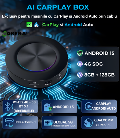 AI Box Android 15 goBERA® Q7 Wireless Edition, Qualcomm SM6350, 8GB RAM + 128GB, SIM 4G, Wireless CarPlay & Android Auto, YouTube, Netflix, Play Store, Split Screen [3]