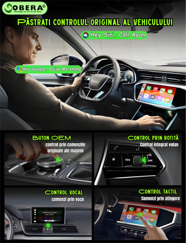 Adaptor Wireless CarPlay & Android Auto goBERA®, Plug & Play, Reconectare automată, Compatibil iPhone & Android, Bluetooth 5.3, Wi-Fi 5G, Control vocal și touch, Suport OEM [4]