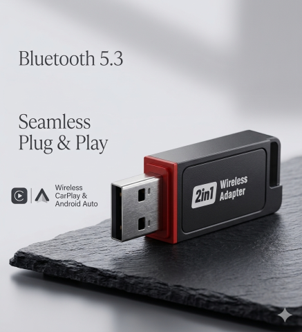 Adaptor Wireless CarPlay & Android Auto goBERA®, Plug & Play, Reconectare automată, Compatibil iPhone & Android, Bluetooth 5.3, Wi-Fi 5G, Control vocal și touch, Suport OEM [1]